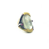 23.00 Carat Oval Moonstone and Canary Diamond Ring 18K Yellow Gold and Fine Silver