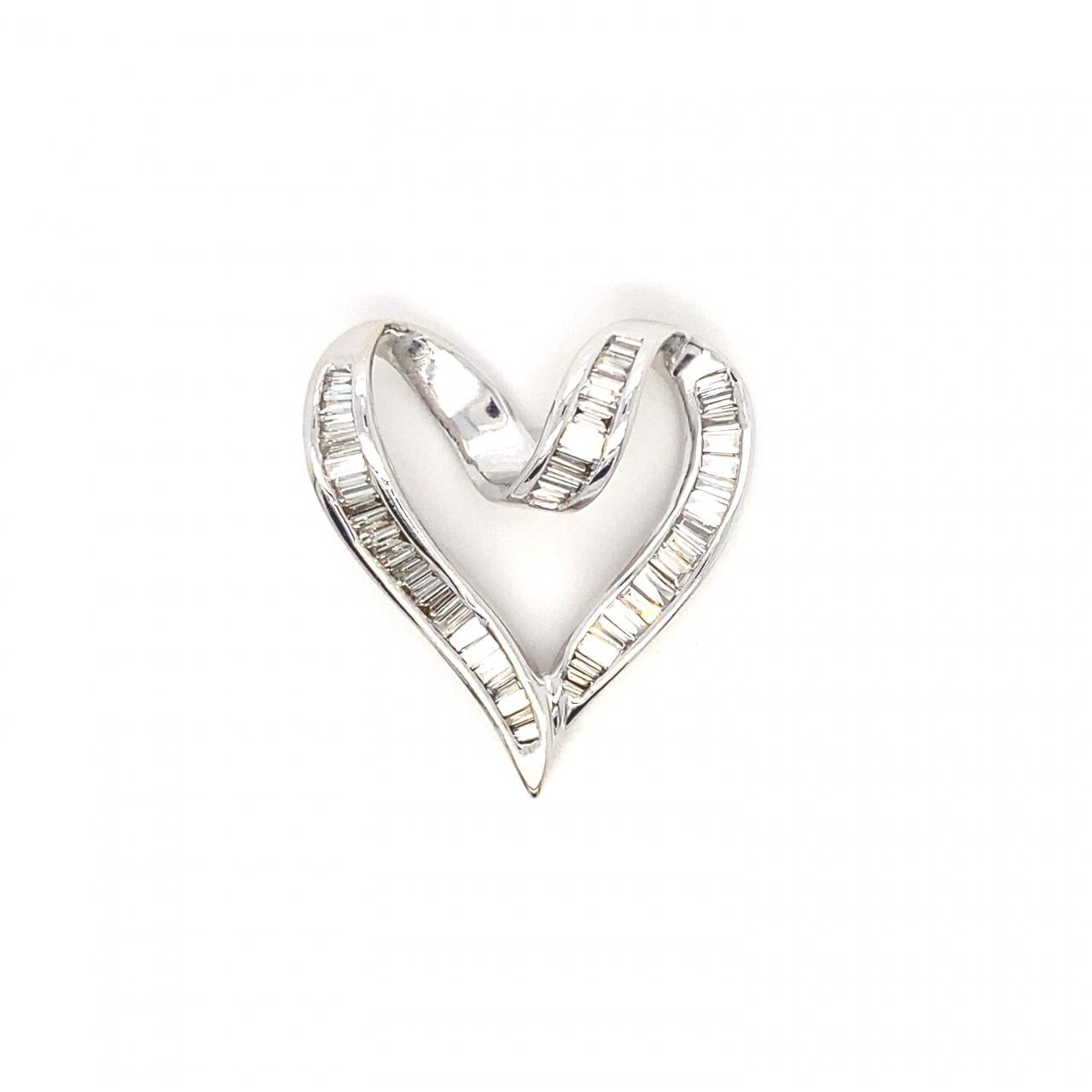 1.75ctw Baguette Cut Diamond Heart Shape Pendant 14K White Gold