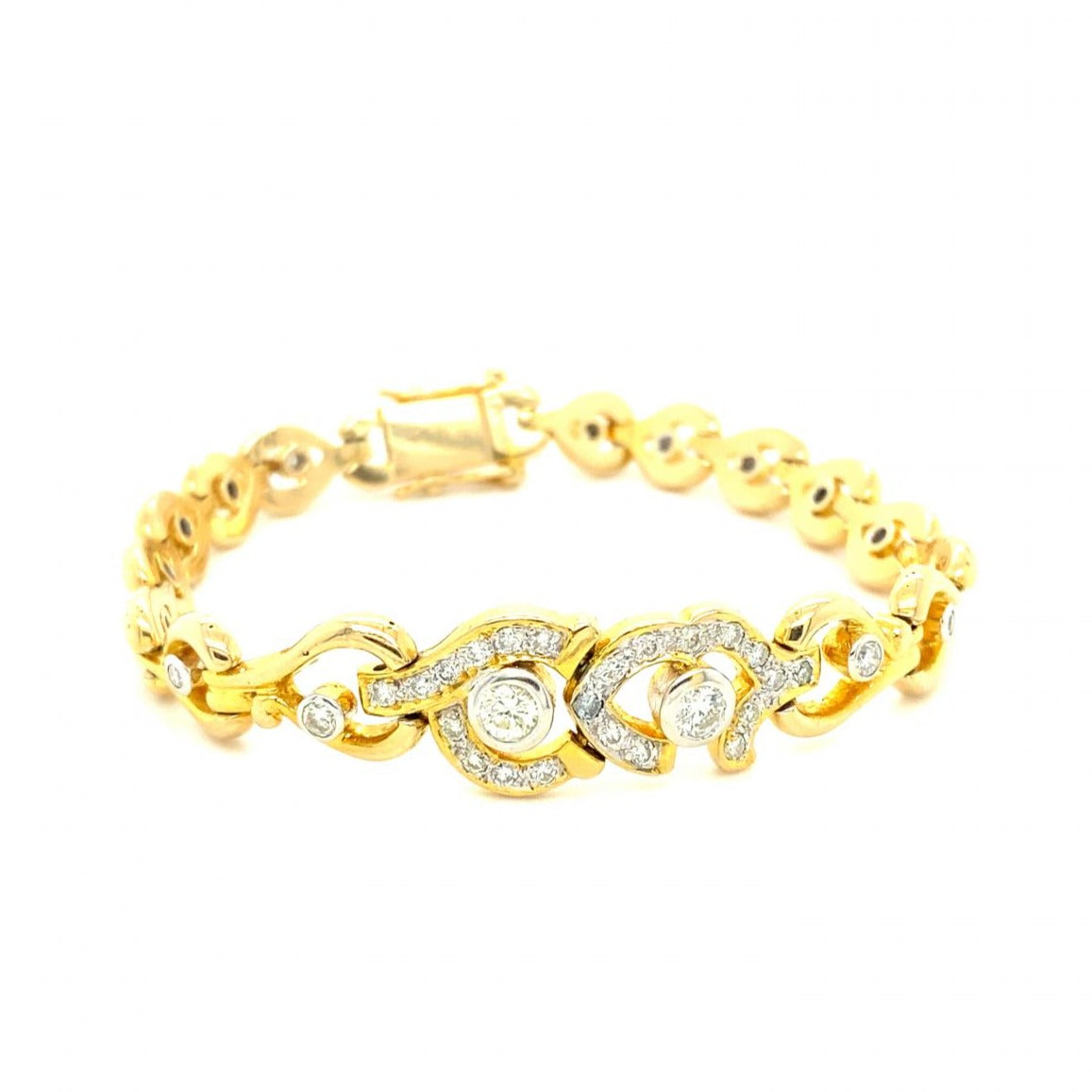 1.00ctw Round Diamond Circular Tapered Link Bracelet 18K Yellow Gold 6.5"
