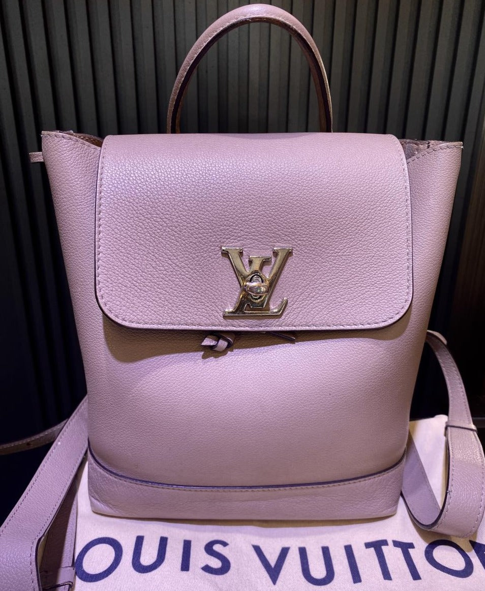 Pre-Owned Louis Vuitton Lockme Backpack Leather Lavender with Dust Bag –