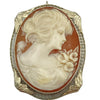 Antique 14K Solid White Gold Framed Portrait Shell Cameo Pin / Pendant