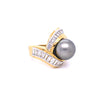 12.90mm Round Cultured Tahitian Pearl and Diamond Ring 18K Yellow Gold and Platinum