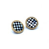 Checkered Mother of Pearl and Diamond Clip Stud Earrings 18K Yellow Gold