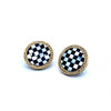 Checkered Mother of Pearl and Diamond Clip Stud Earrings 18K Yellow Gold