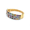 Pre-Owned Bellarri 18K Yellow Gold Mosaic Diamond &amp; Gemstone 3 Row Bangle Bracelet