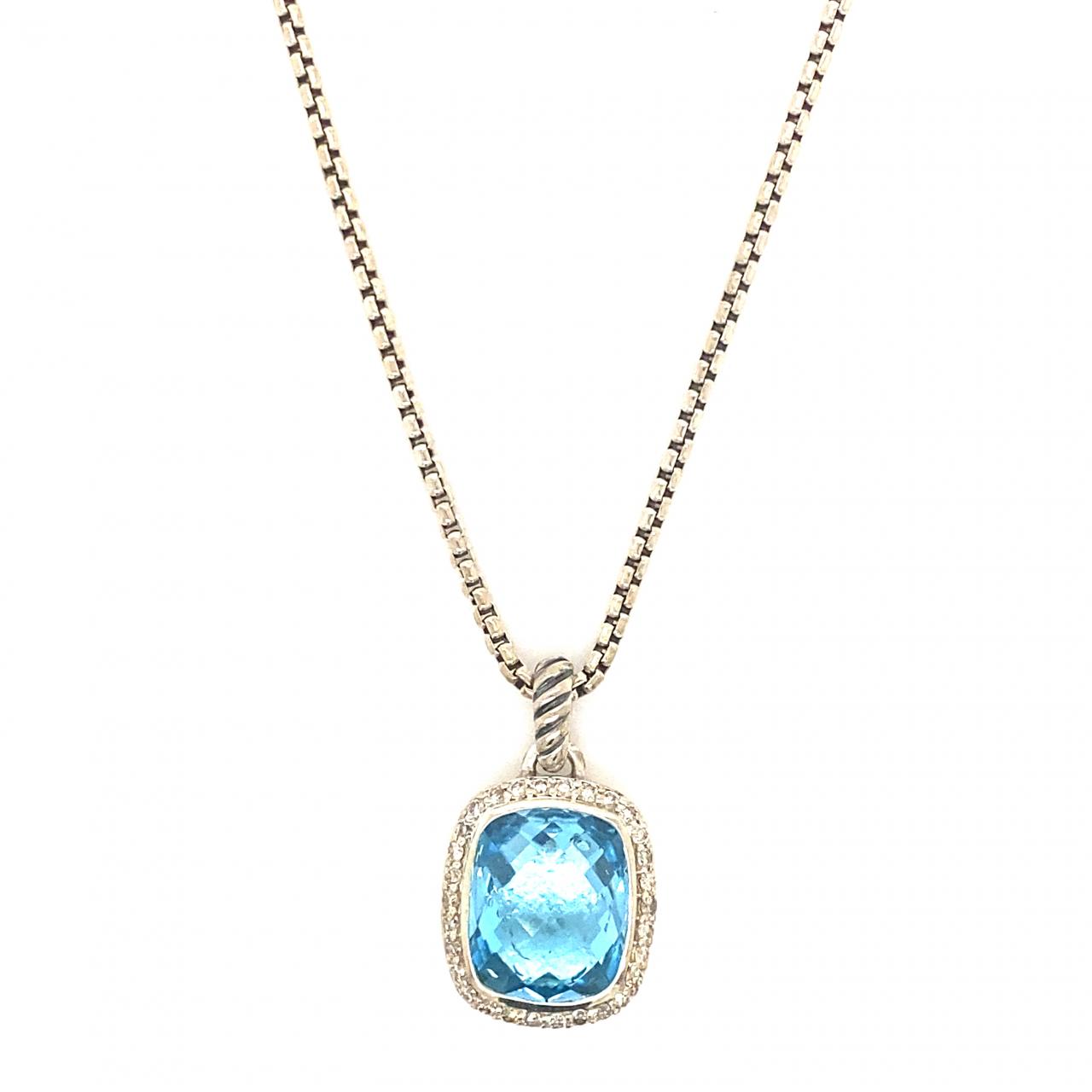 Pre-Owned David Yurman 925 Noblesse 12x10 Blue Topaz Diamond Pendant Necklace