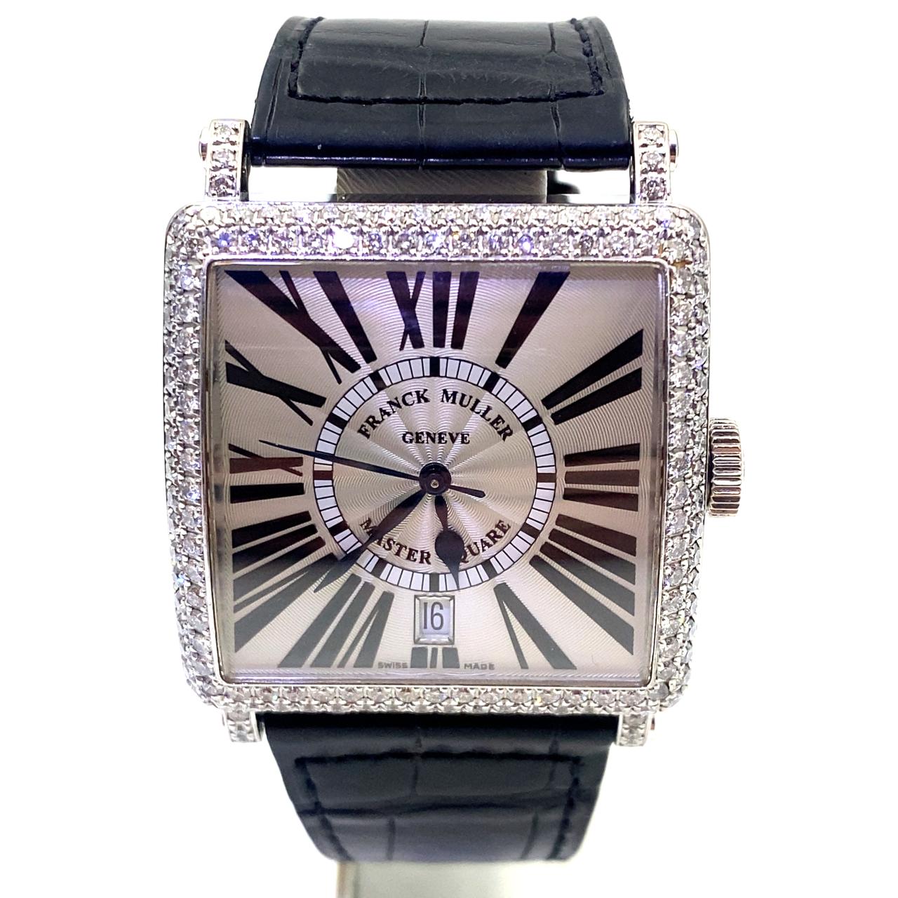 Pre-Owned Franck Muller 35mm 18k White Gold Master Square Watch 6000 Diamonds