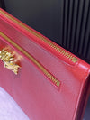 Pre-Owned Versace Red Leather Gold tone Medusa Head Clutch Bag