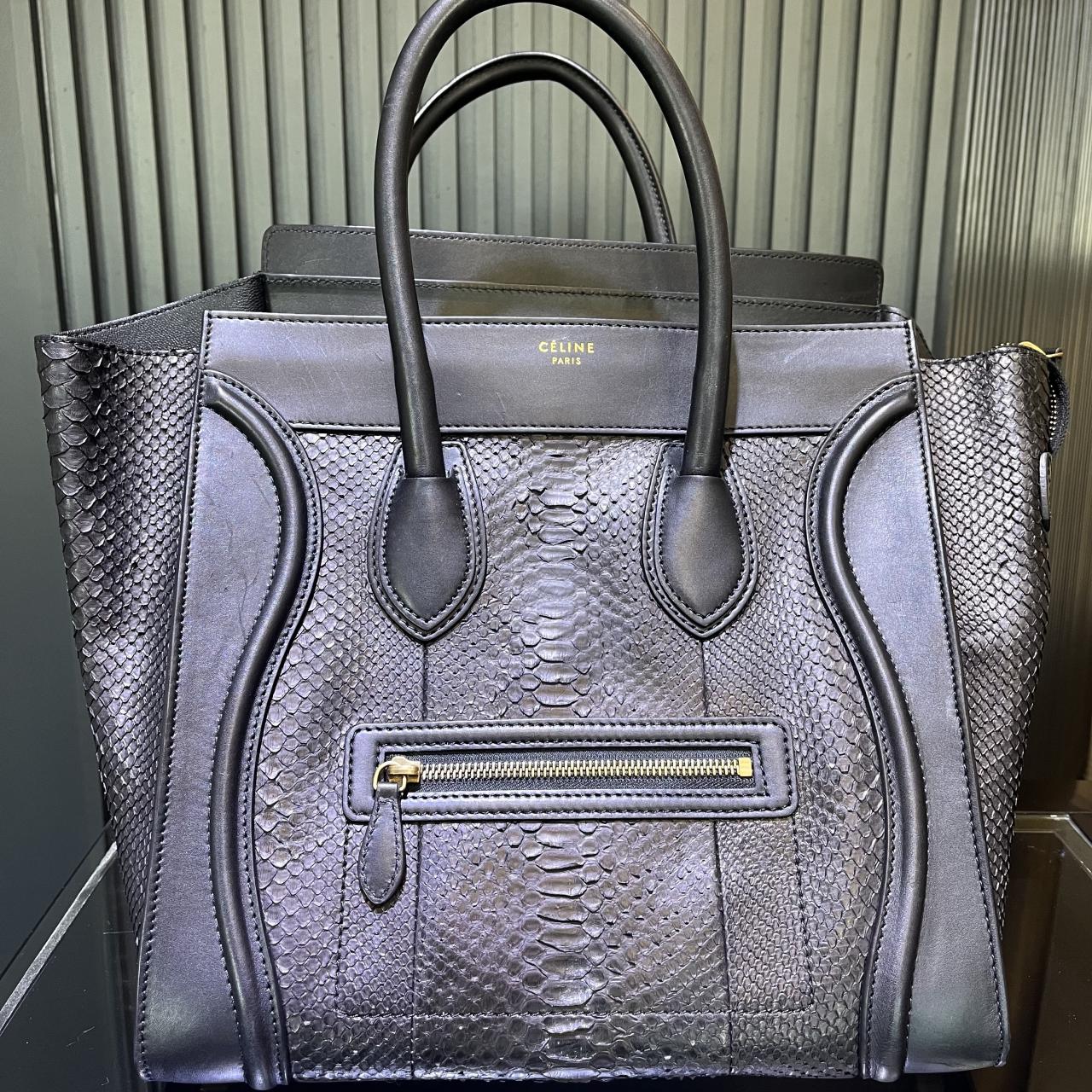 Pre-Owned CELINE Black Python and Leather Mini Luggage Tote Bag