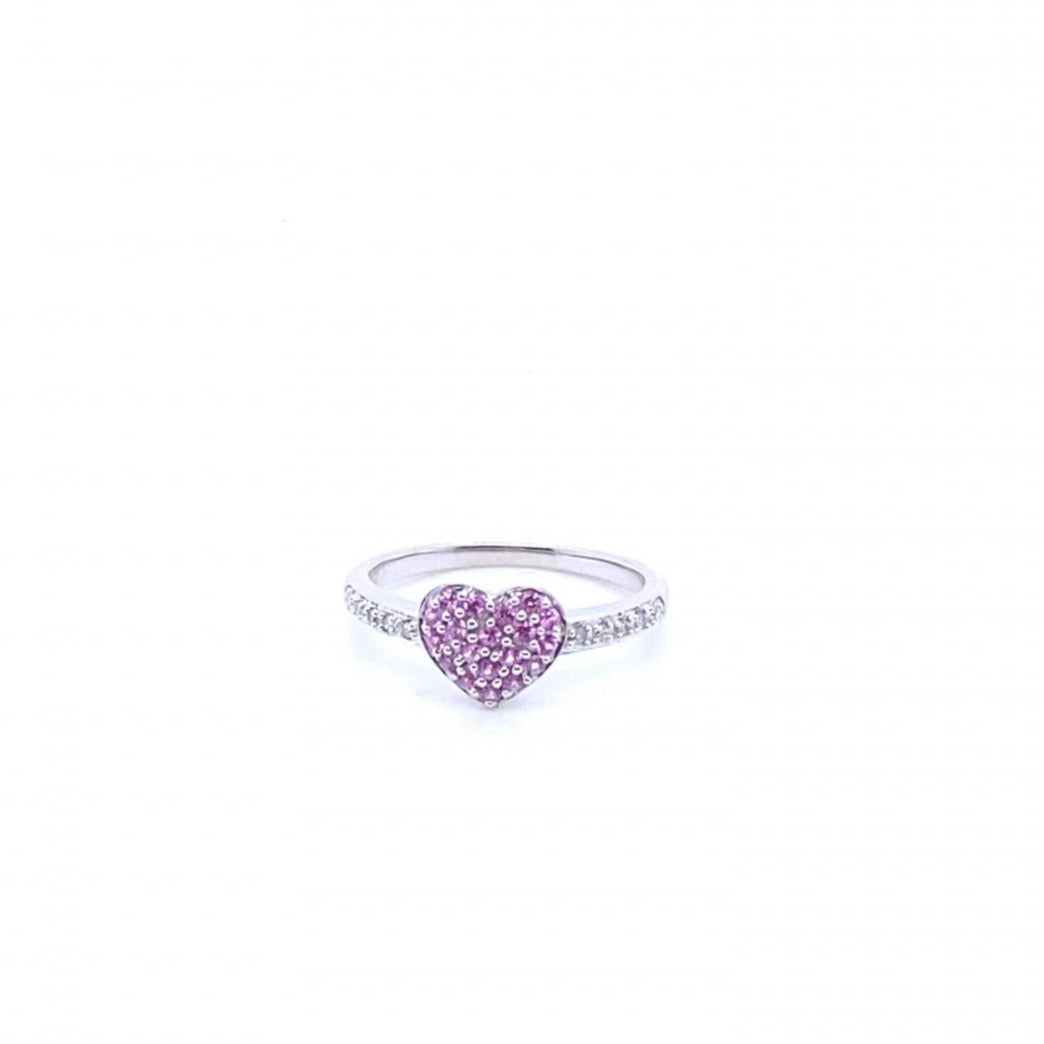 Pavé Pink Sapphire and Round Brilliant Diamond Heart Ring 14K White Gold