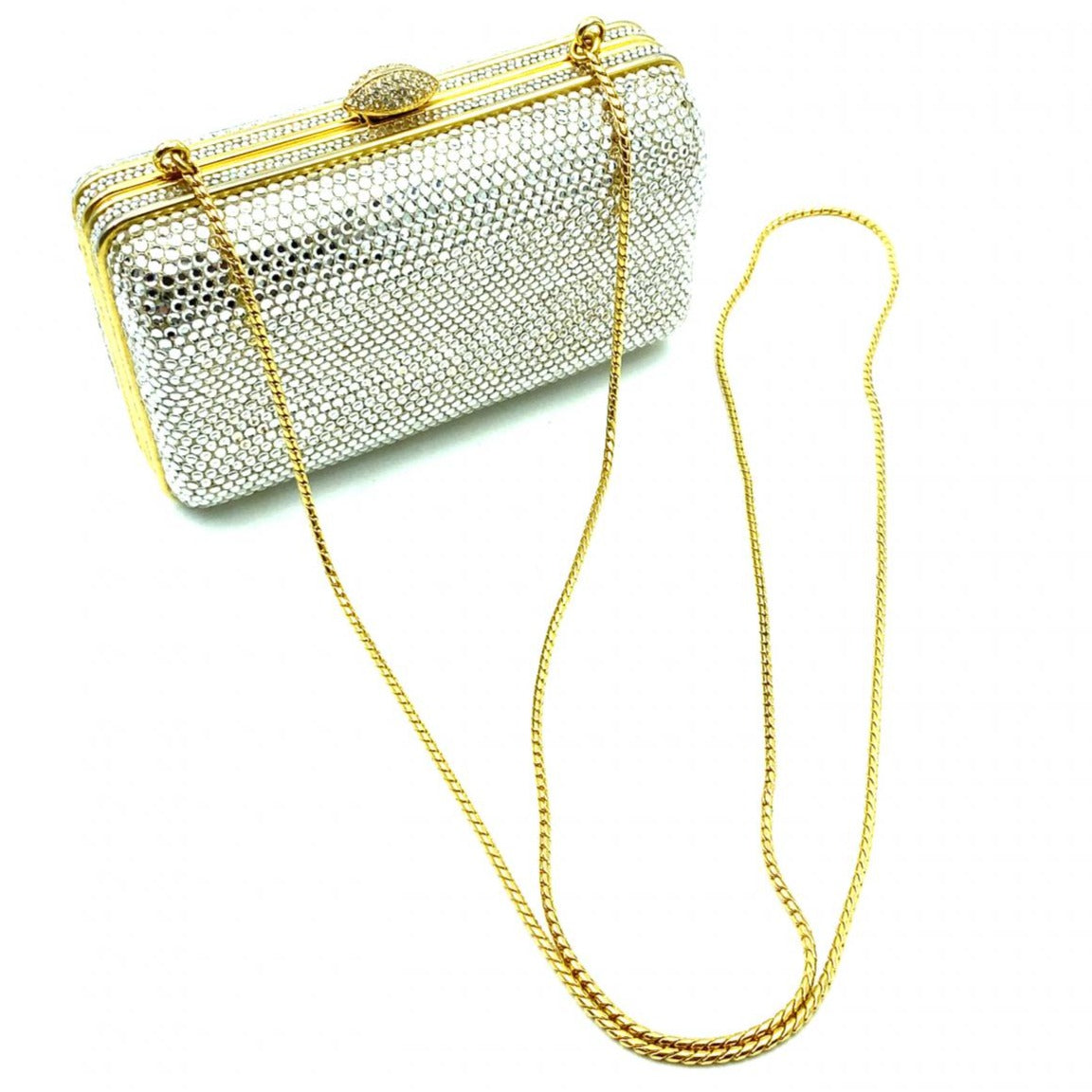Women's Gold Tone Rhinestone Decor Chain Clutch Bag For Parties And  Weddings