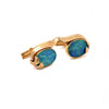 Large Vintage Oval Irredescent Opal Cabochon Cufflinks 14K Yellow Gold