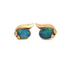 Large Vintage Oval Irredescent Opal Cabochon Cufflinks 14K Yellow Gold