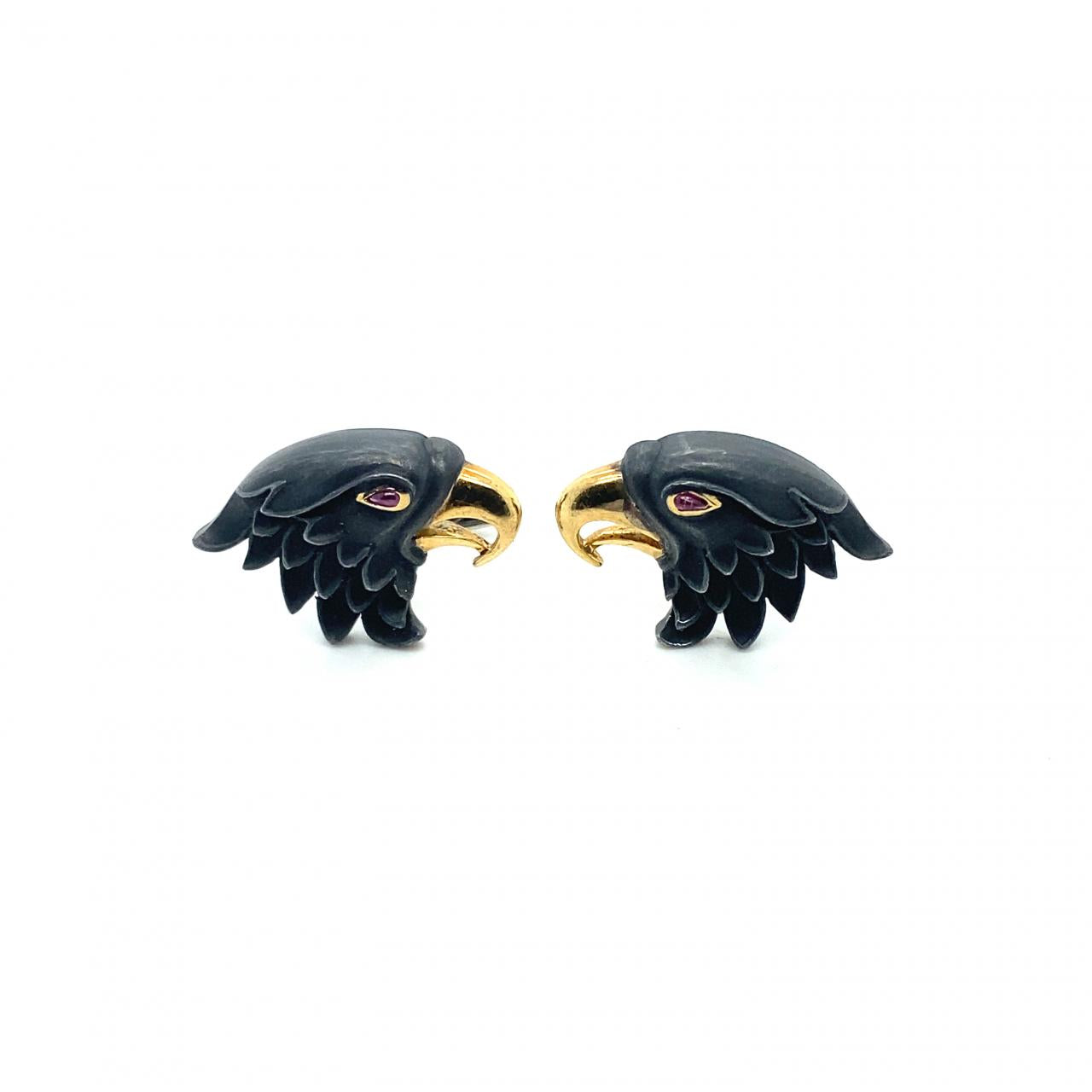 Pre-Owned Carrera Y Carrera 18K Yellow Gold and Ruby Eagle Cufflinks