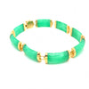 8 Green Rectangular Jade Links and 14K Yellow Gold Link Bracelet 7&quot;