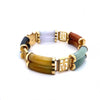 Vintage Carved Multi Color Jade Five Link and 14K Yellow Gold Bracelet