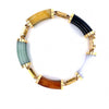 Vintage Carved Multi Color Jade Five Link and 14K Yellow Gold Bracelet